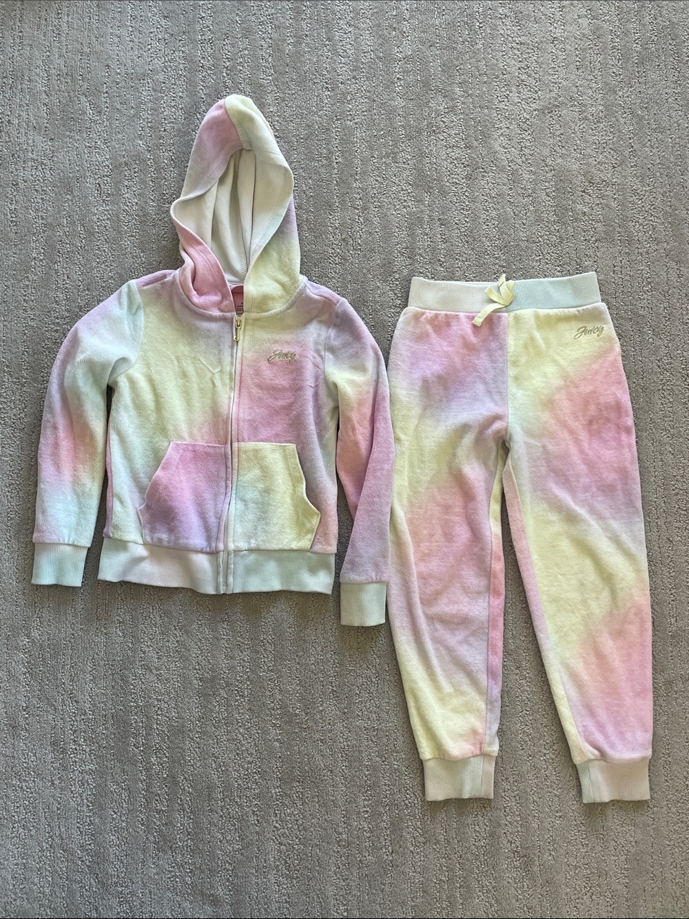 Juicy Couture 5T Pastel Tie-Dye Hoodie & Joggers in velour fabric
